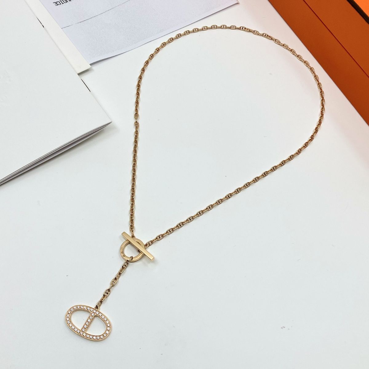 [Reserved] Hermes Chaine d'ancre Contour pendant, large model with diamonds in Rose Gold