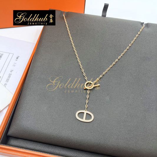 Hermes Chaine d'ancre Contour pendant, large model with diamonds in Rose Gold