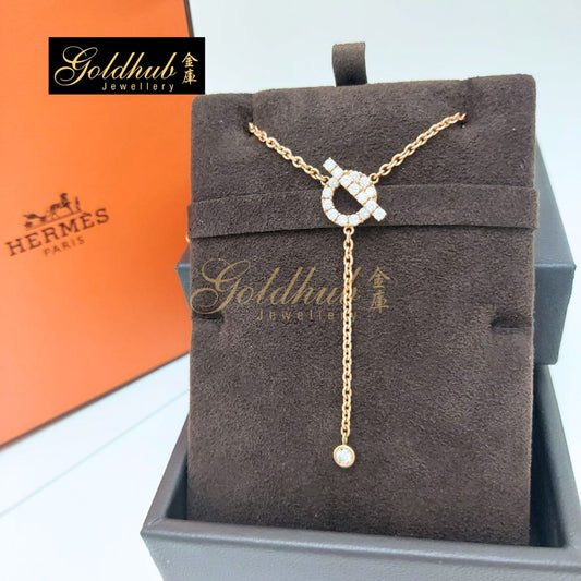 Hermes Finesse Lariat Necklace, 18 Diamonds in Rose Gold