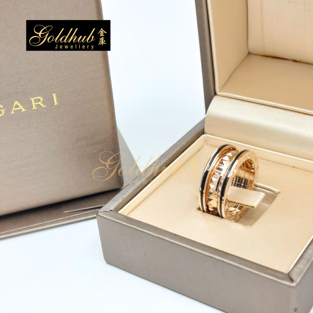 Bulgari B.zero1 Rock 2 Band with Black Ceramic Ring in Rose Gold, Size 52