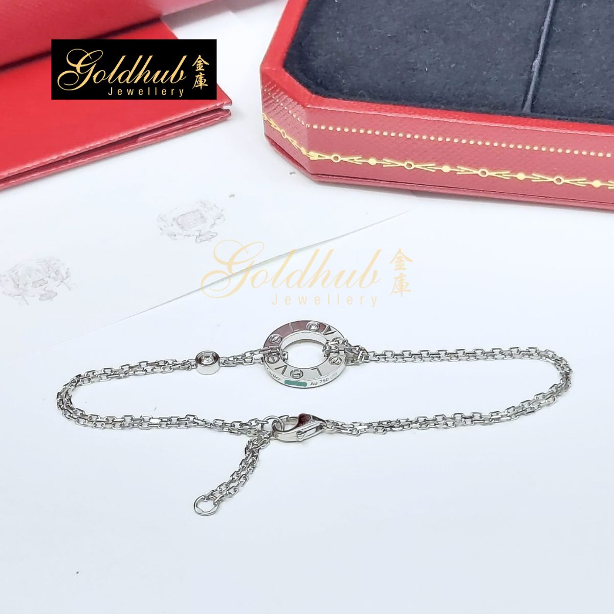 Cartier LOVE Bracelet on Chain, 2 Diamonds in White Gold