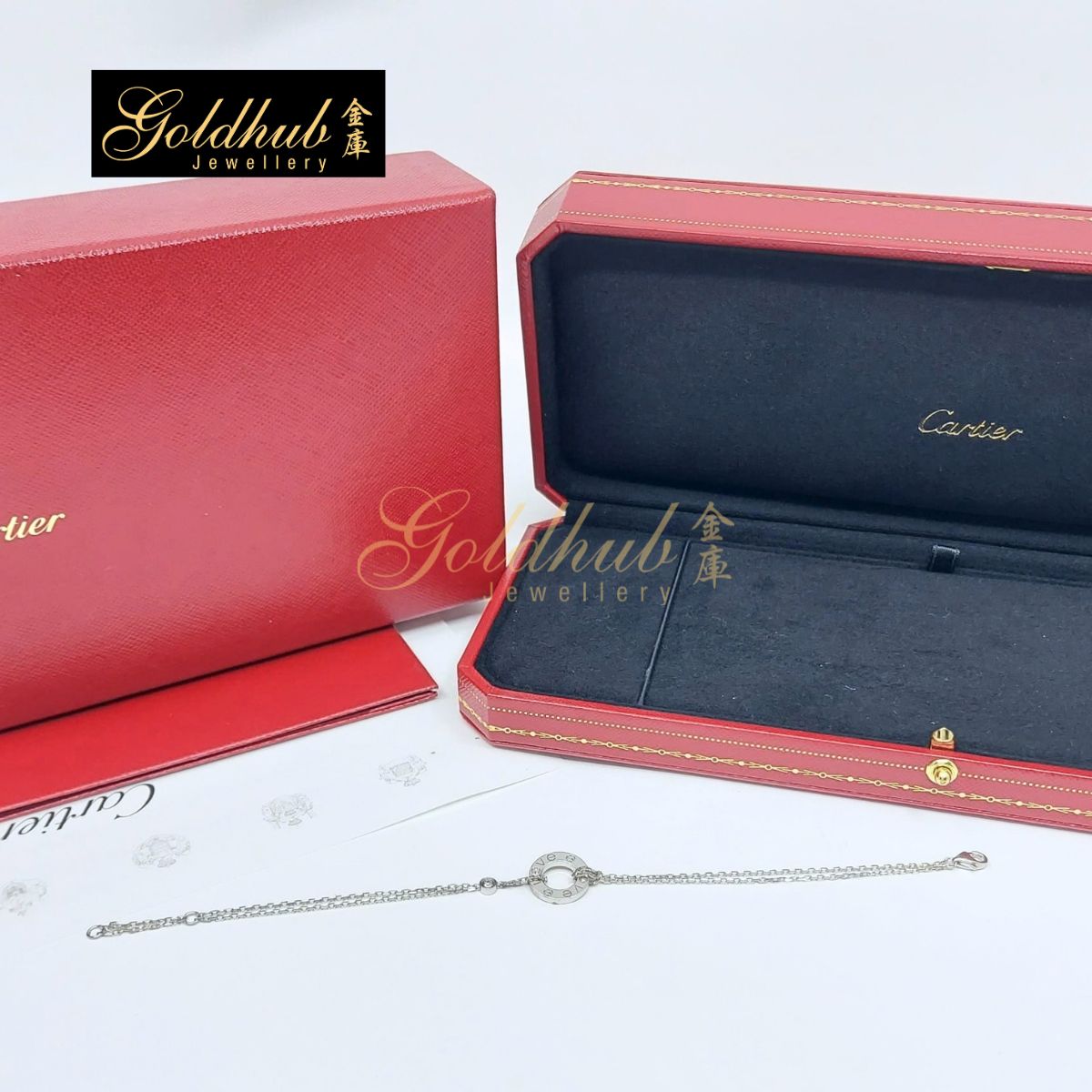 Cartier LOVE Bracelet on Chain, 2 Diamonds in White Gold