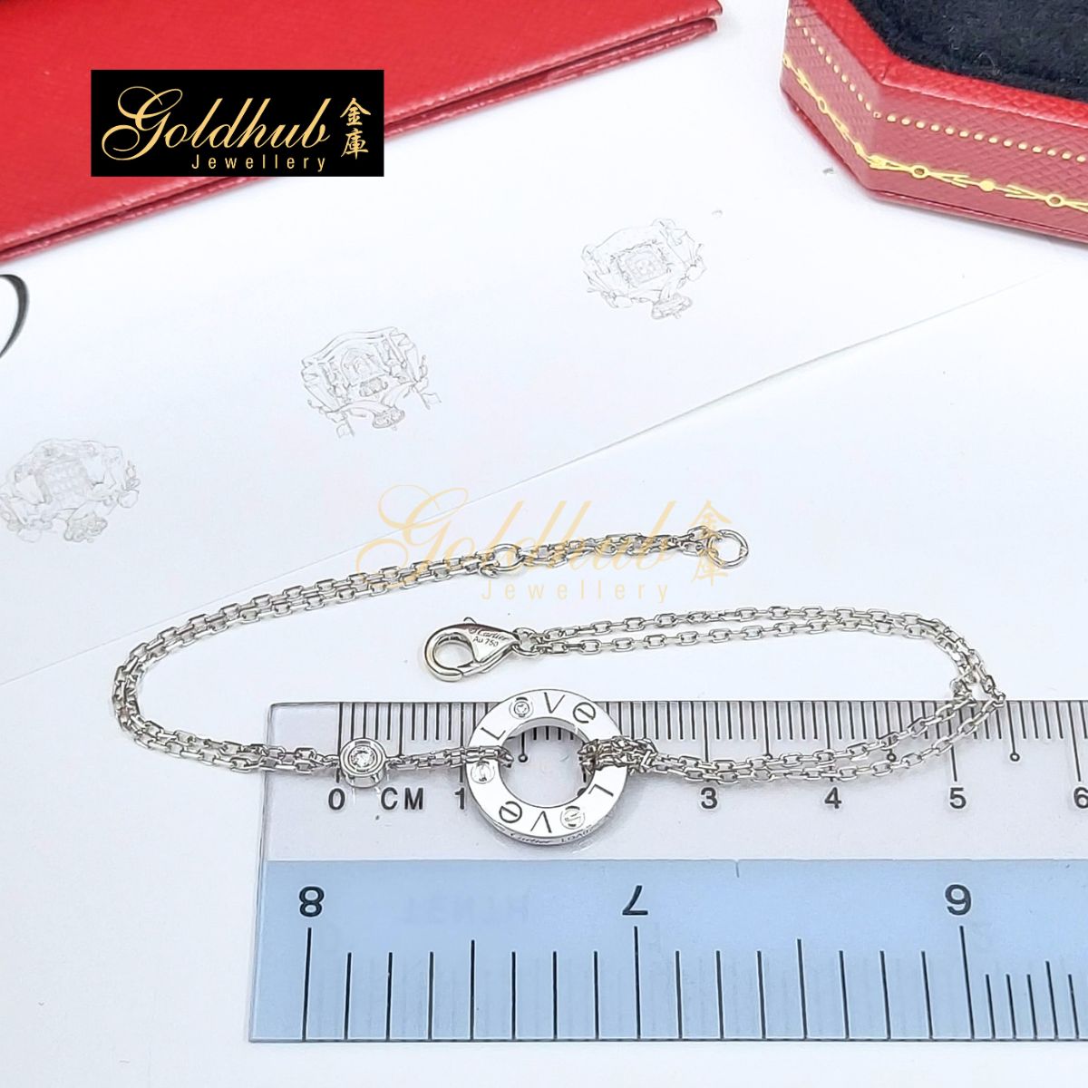 Cartier LOVE Bracelet on Chain, 2 Diamonds in White Gold
