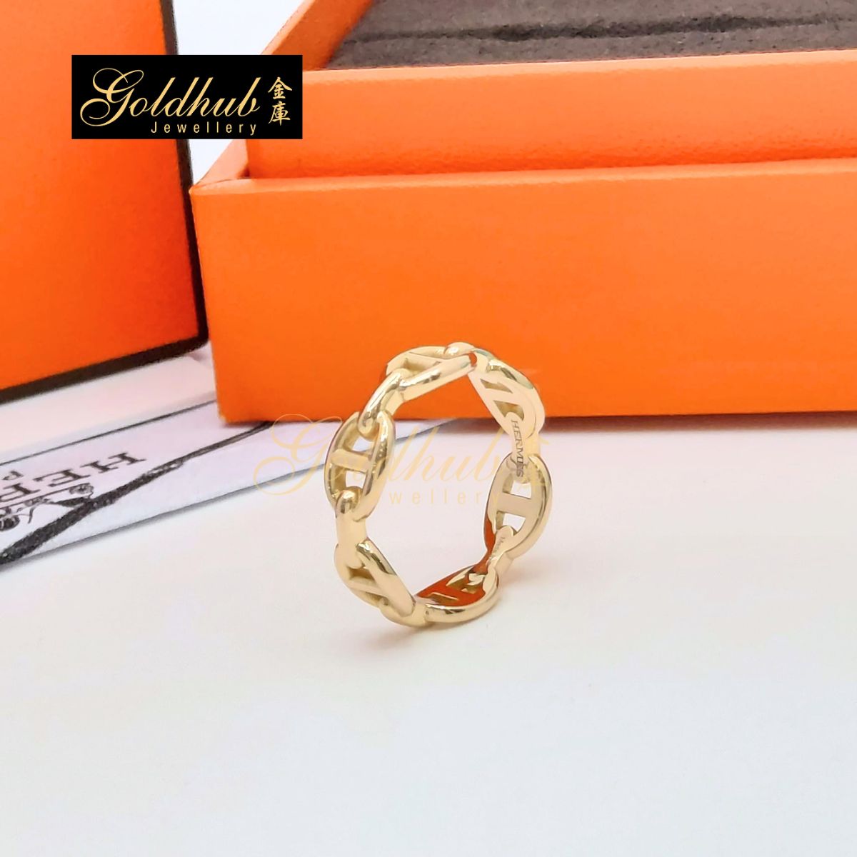 Hermes Chaine d'ancre Enchainee Ring, Small Model in Rose Gold, Size 54