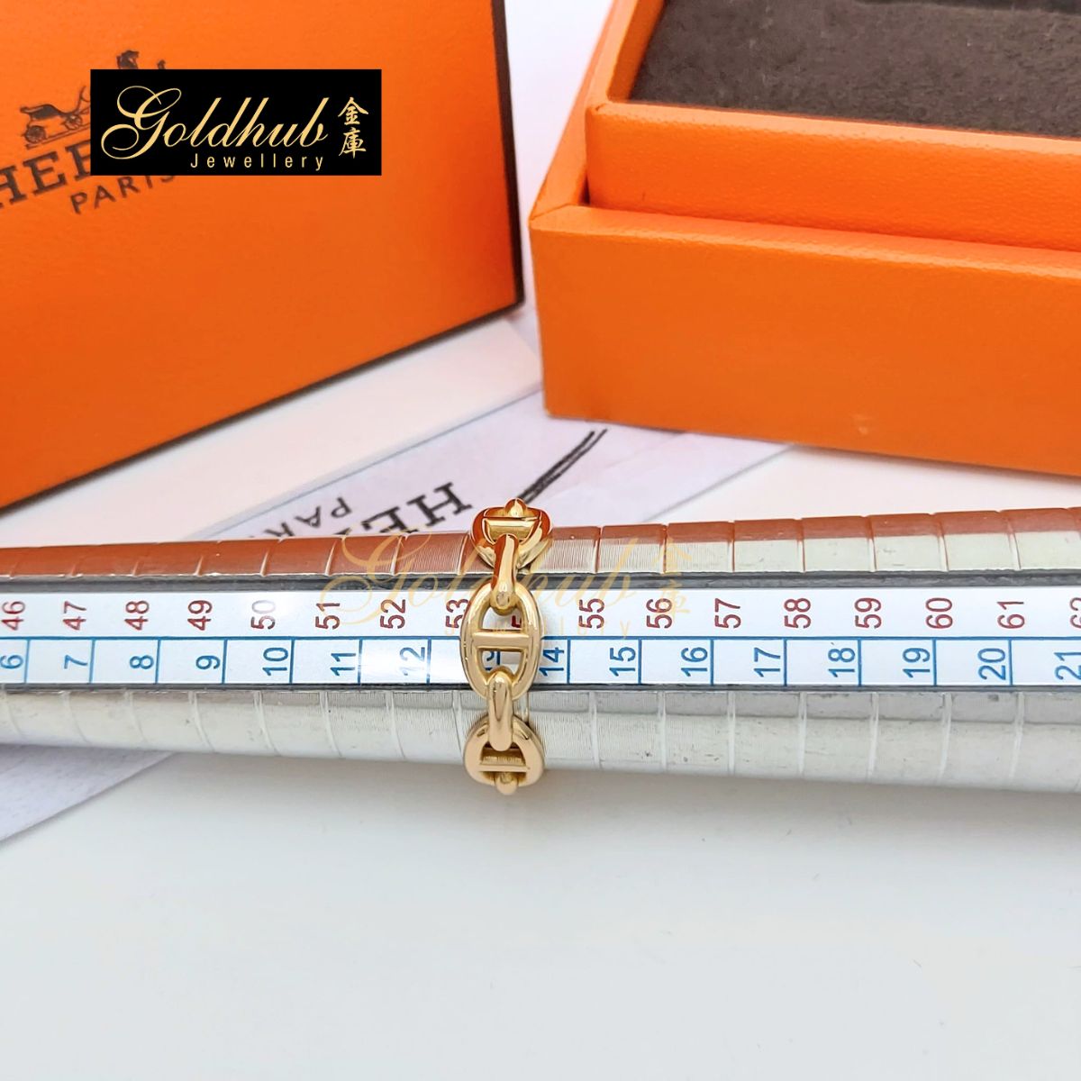 Hermes Chaine d'ancre Enchainee Ring, Small Model in Rose Gold, Size 54