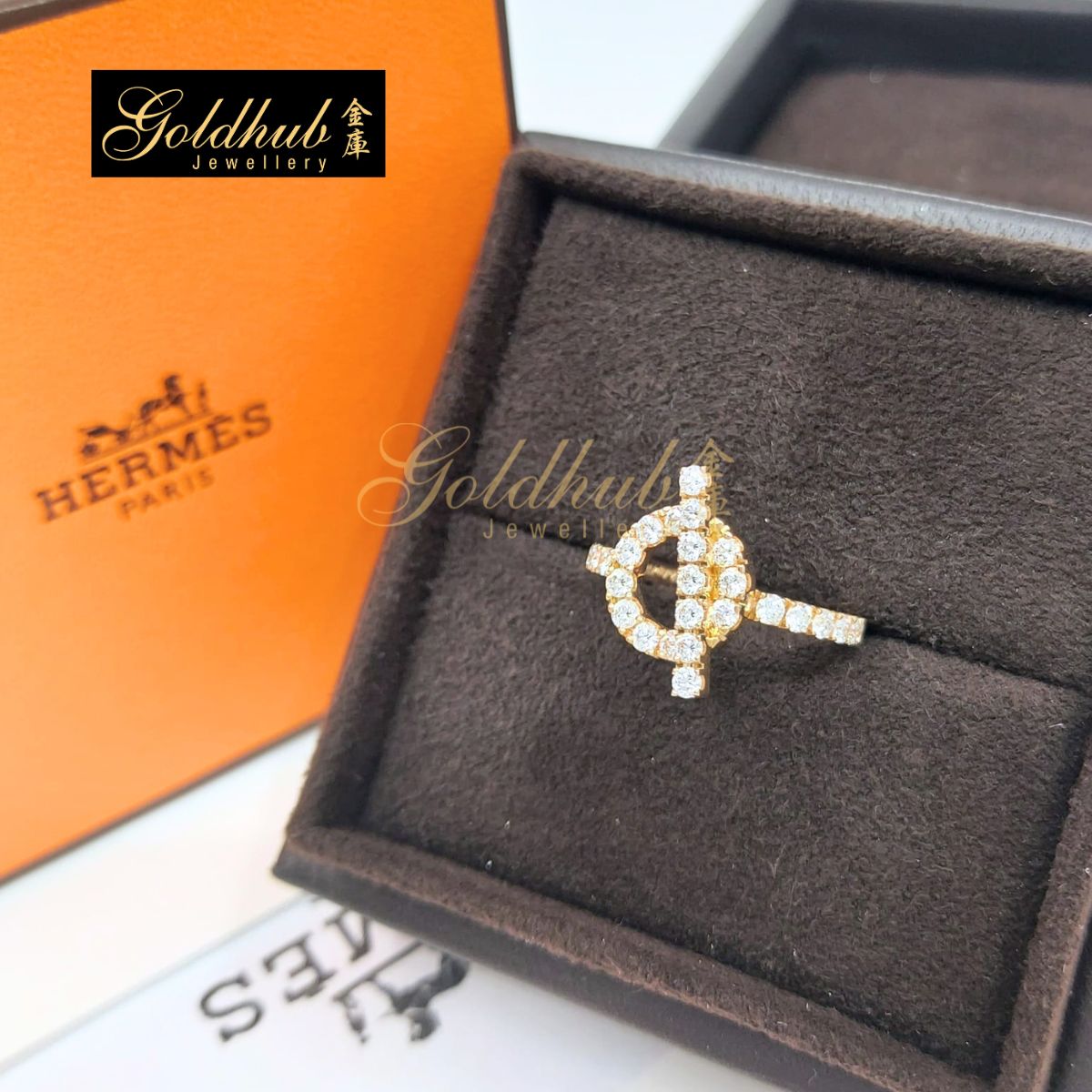 Hermes Finesse Ring, 31 Diamonds in Rose Gold, Size 51