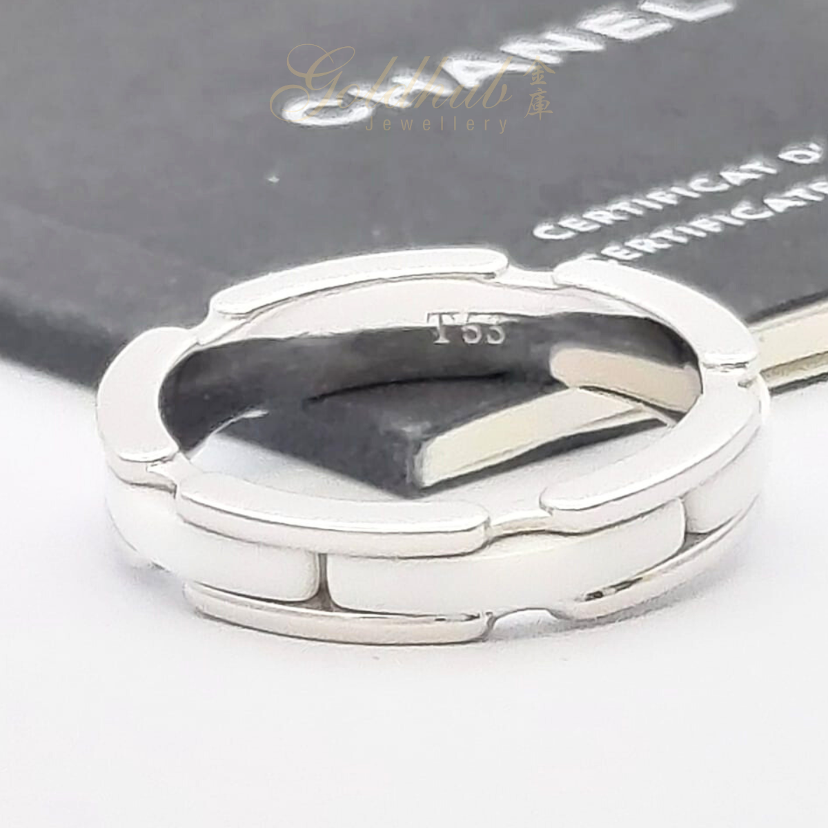 Chanel White Ceramic Ultra Small Version Ring in White Gold, Size 53