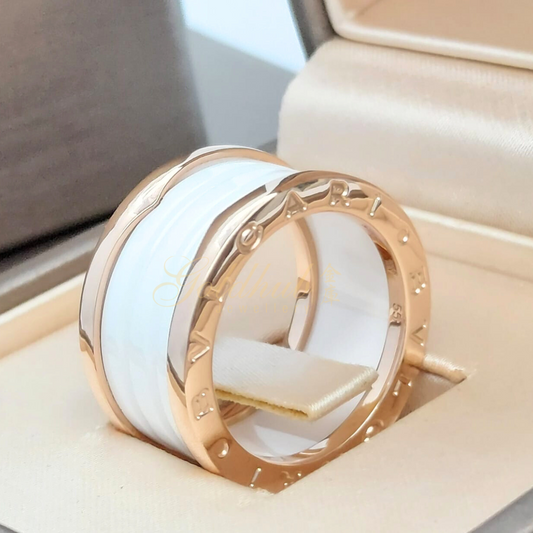 Bvlgari B.zero1 White Ceramic 4 Band Ring in Rose Gold