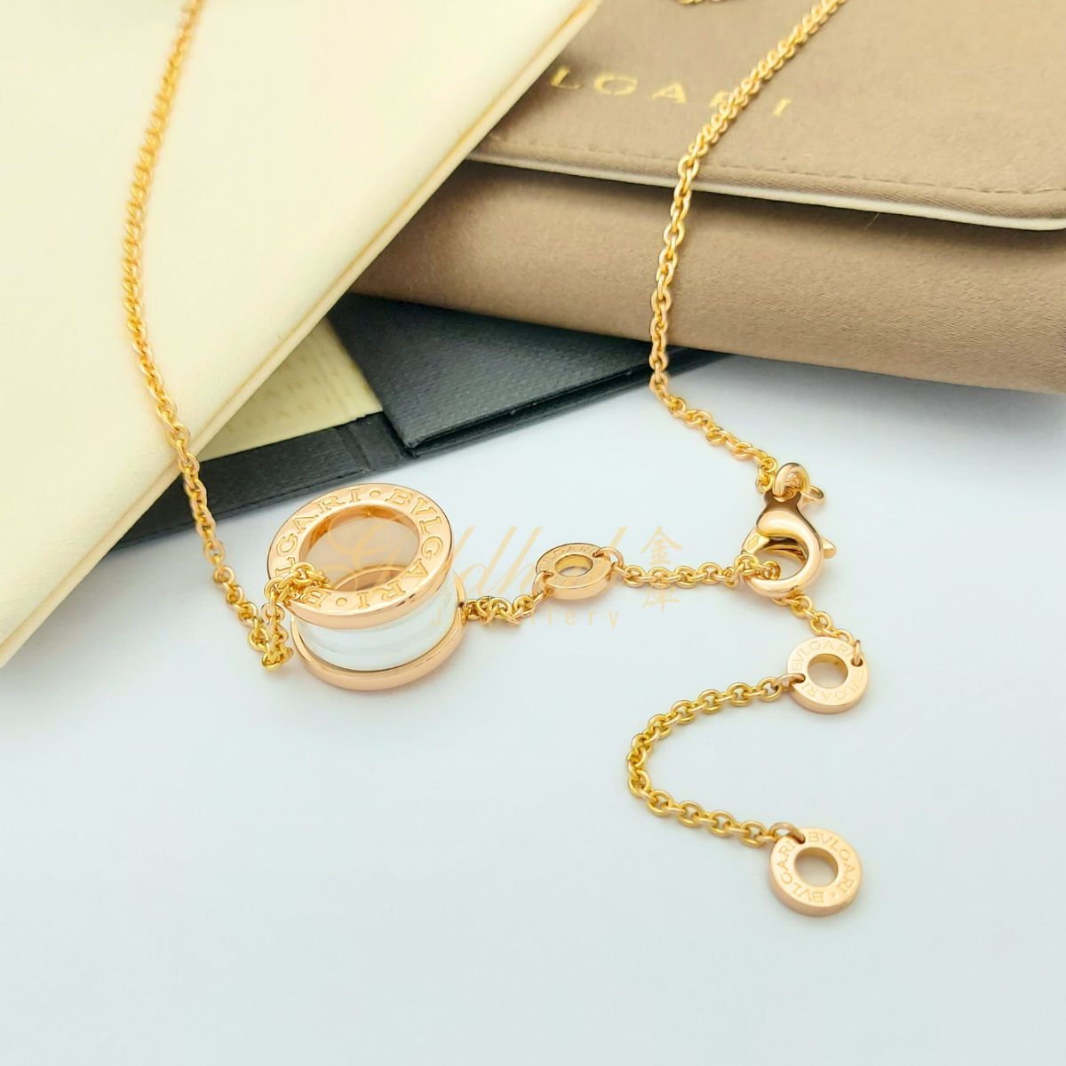 Bvlgari B.zero1 White Ceramic Necklace in Rose Gold