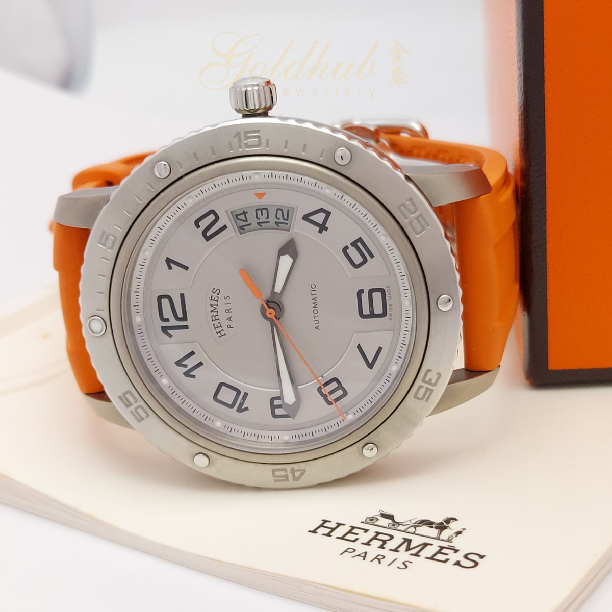 Hermes Automatic Clipper Watch in Stainless Steel and Rubber