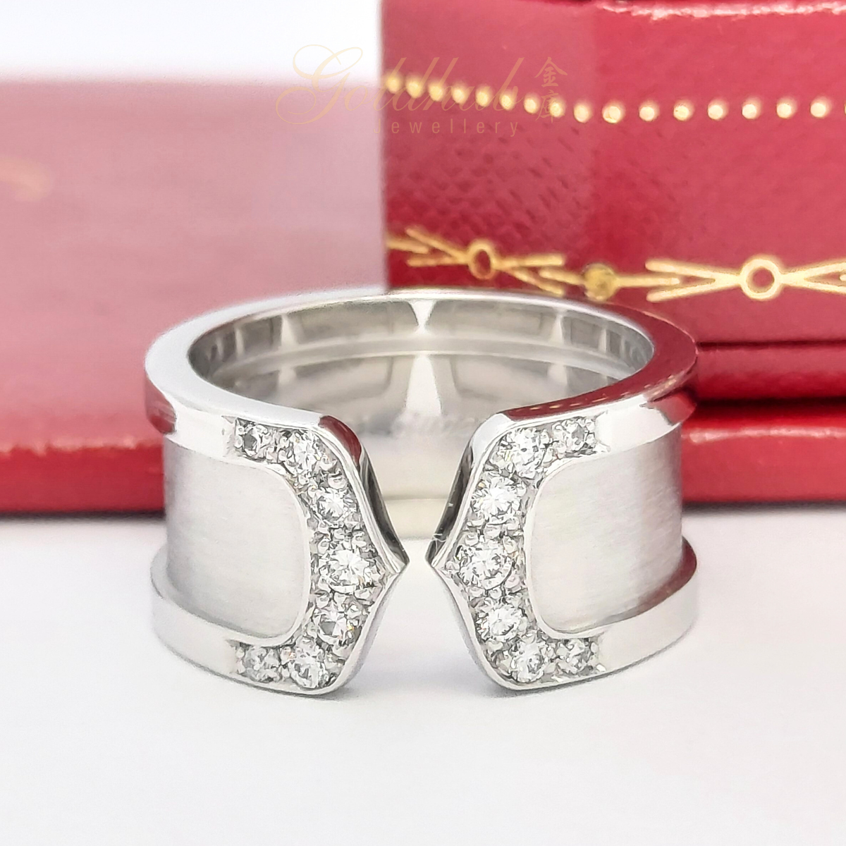 Cartier Double C, Large Model Ring, with diamonds in White Gold