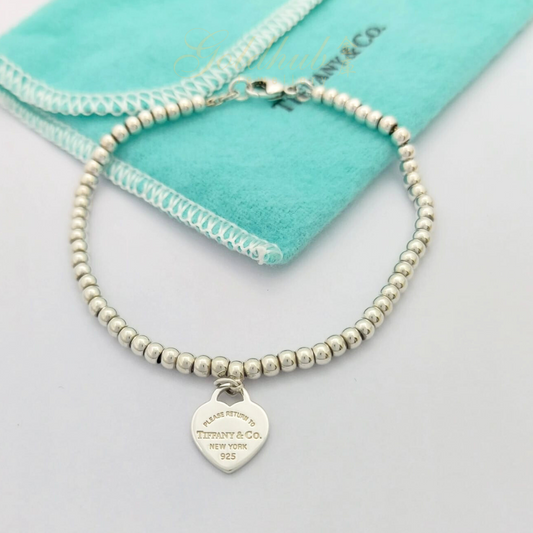 925 Pre-loved Return to Tiffany Heart Tag Bead Bracelet in Sterling Silver