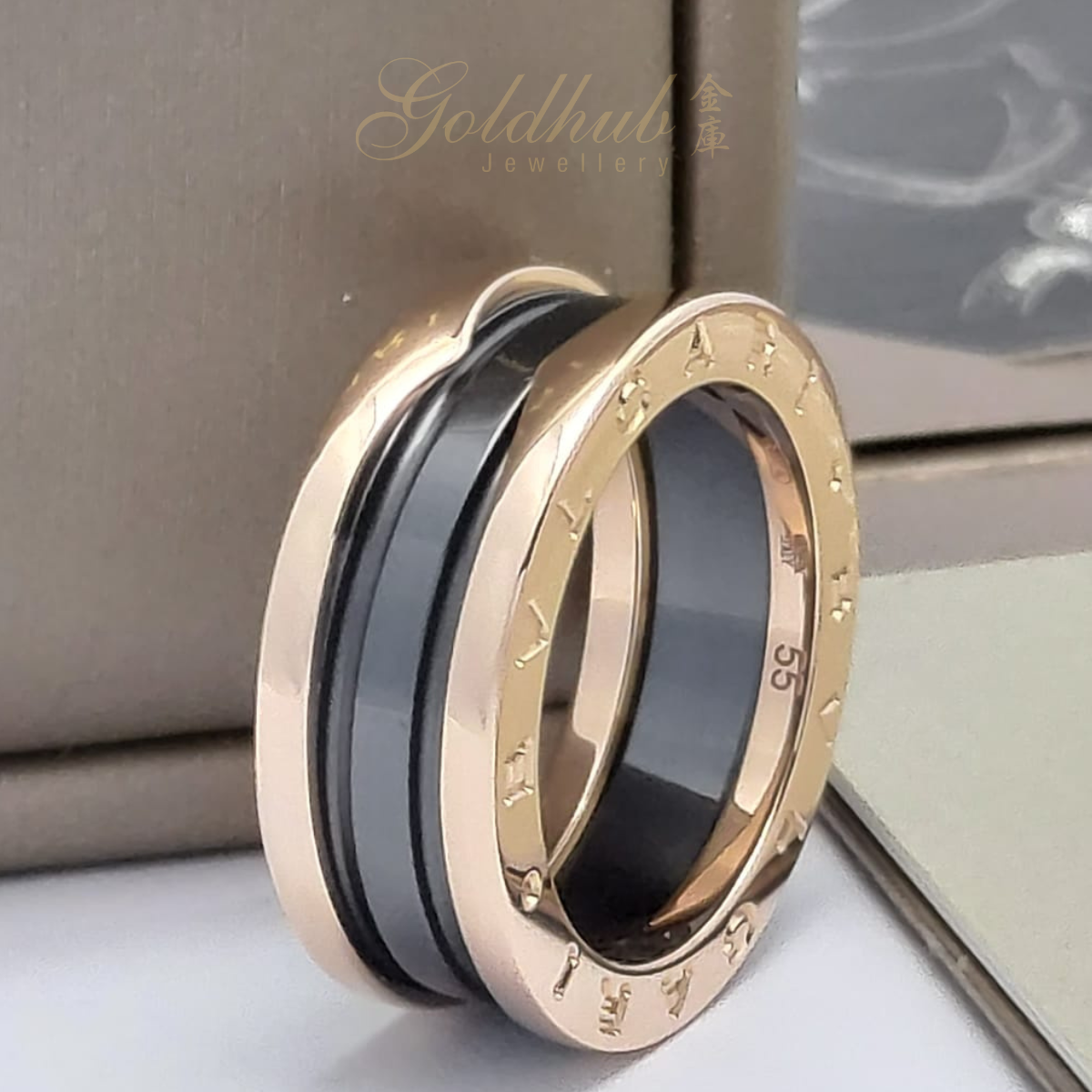 18k Pre-loved Bvlgari B.zero1 Black Ceramic 2 Band Ring in Rose Gold