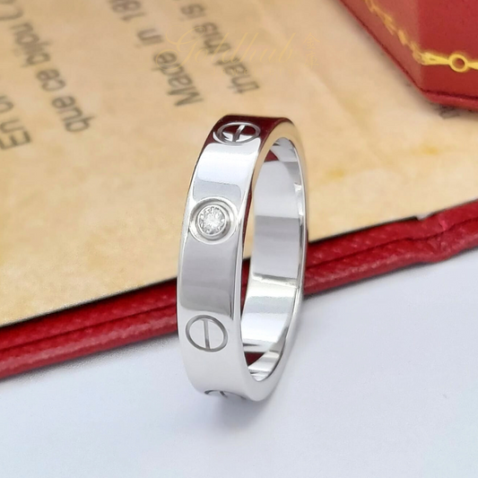 18k Pre-loved Cartier Love Wedding Band, 1 Diamond Ring in White Gold