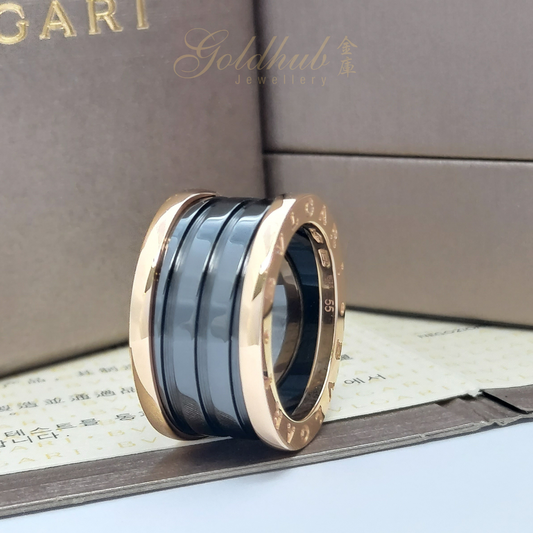 Bvlgari B.zero1 Black Ceramic 4 Band Ring in Rose Gold, Size 55