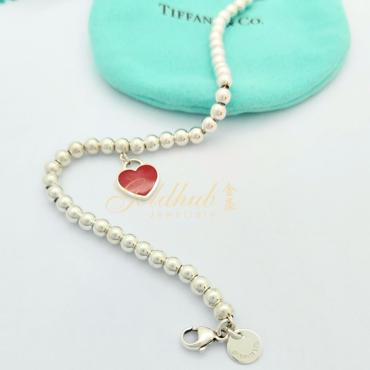 Return to Tiffany Red Mini Heart Bead Bracelet in Silver