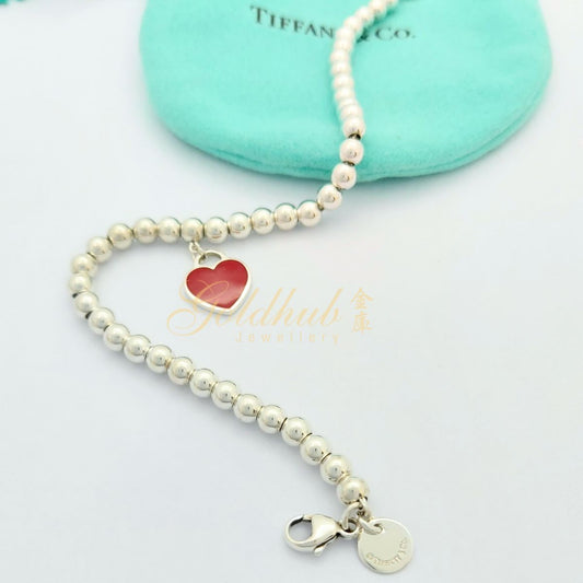 Return to Tiffany Red Mini Heart Bead Bracelet in Silver