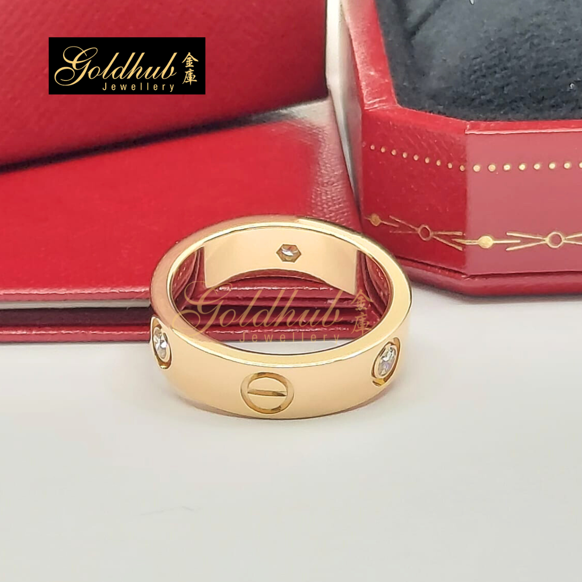 Cartier Love Ring, Classic Model, 3 Diamonds in Rose Gold, Size 55