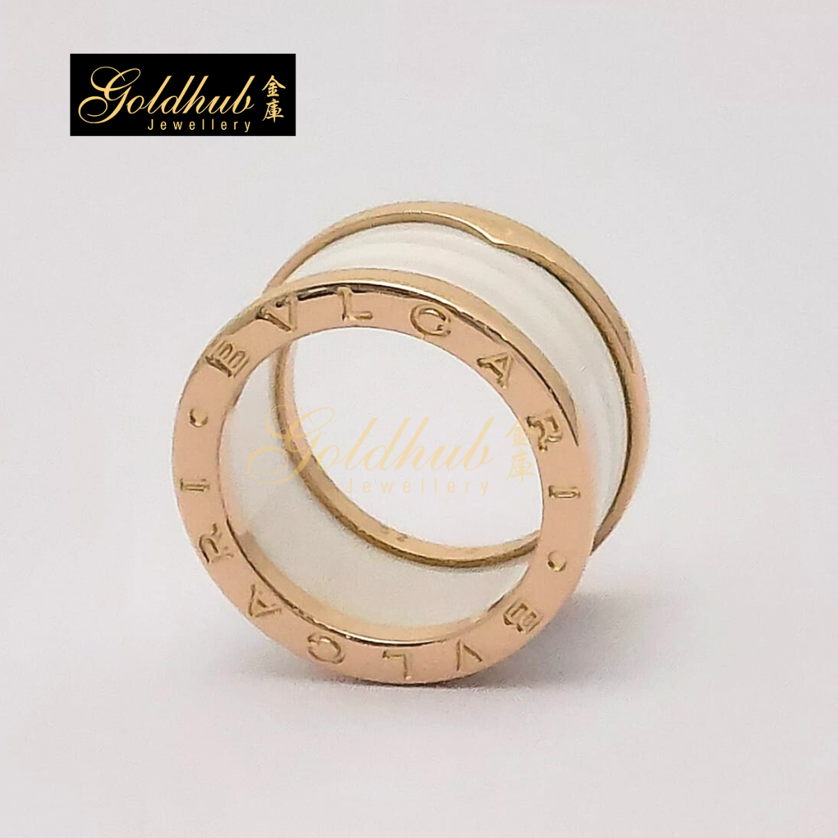 Bvlgari B.zero1 White Ceramic 4 Band Ring in Rose Gold, Size 52