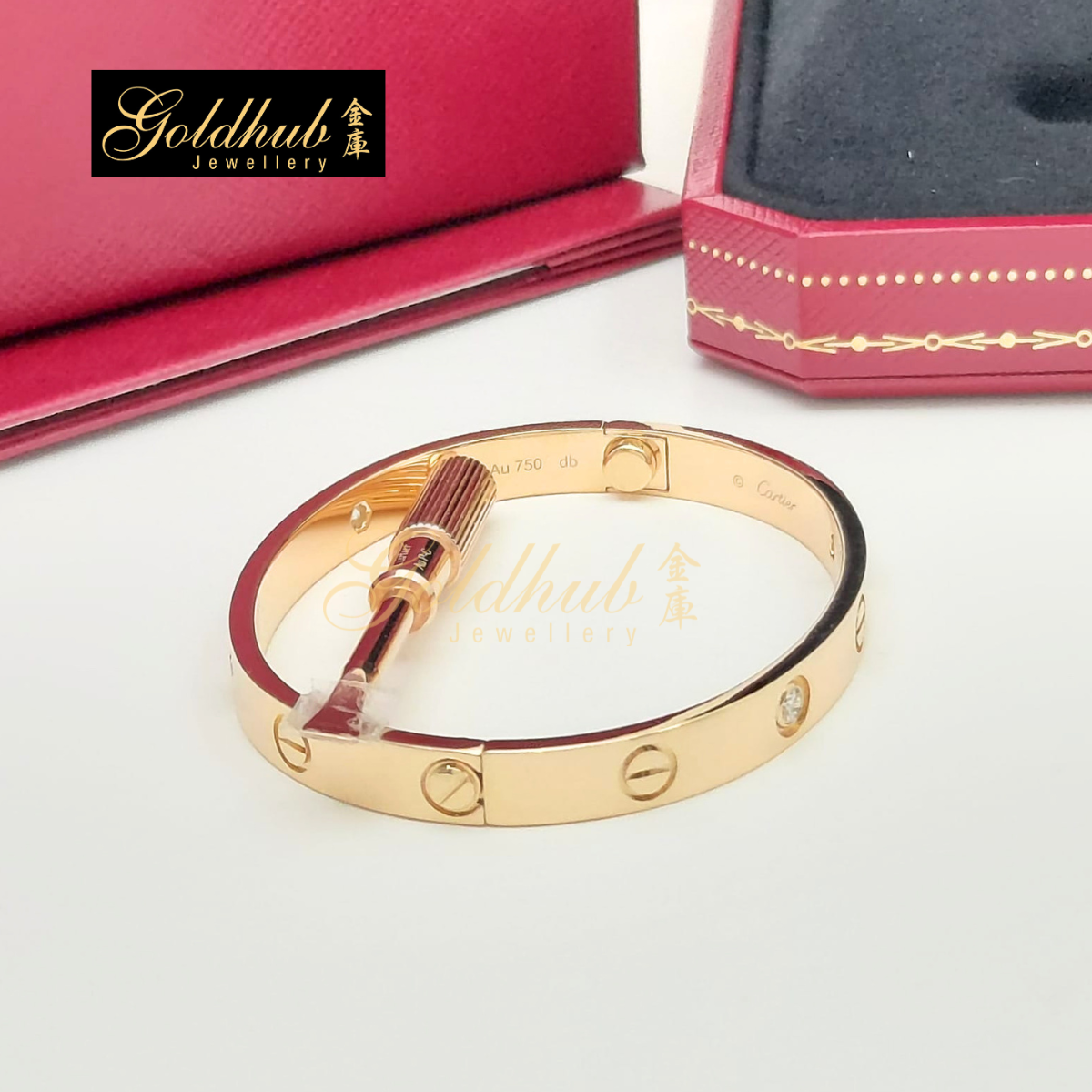 Cartier Love Bracelet, Classic Model, 4 Diamonds in Rose Gold, Size 16