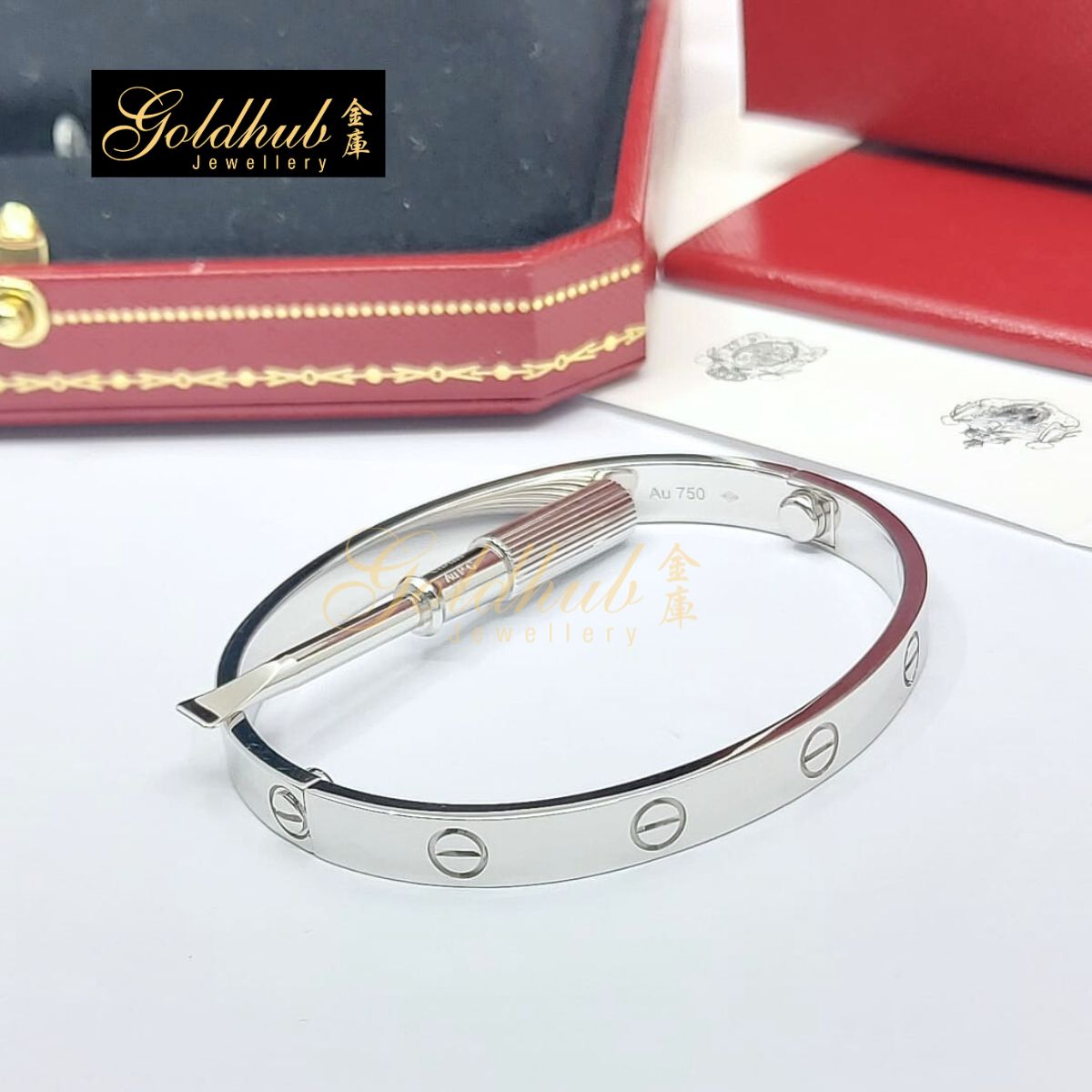 Cartier Love Bracelet, Classic Model in White Gold, Size 17