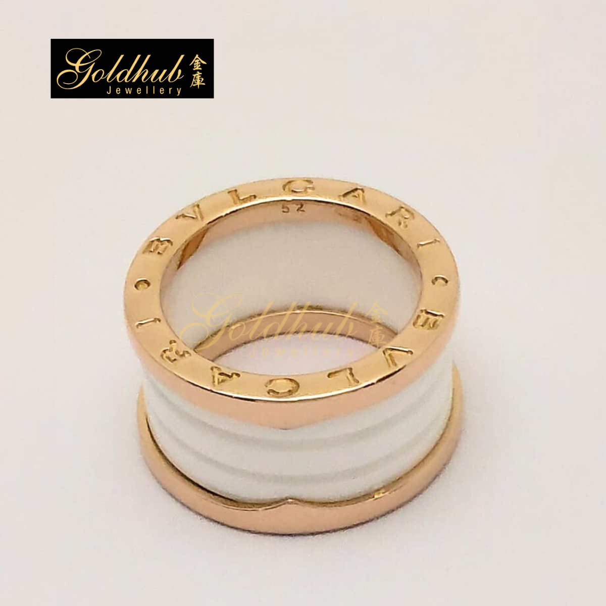 Bvlgari B.zero1 White Ceramic 4 Band Ring in Rose Gold, Size 52
