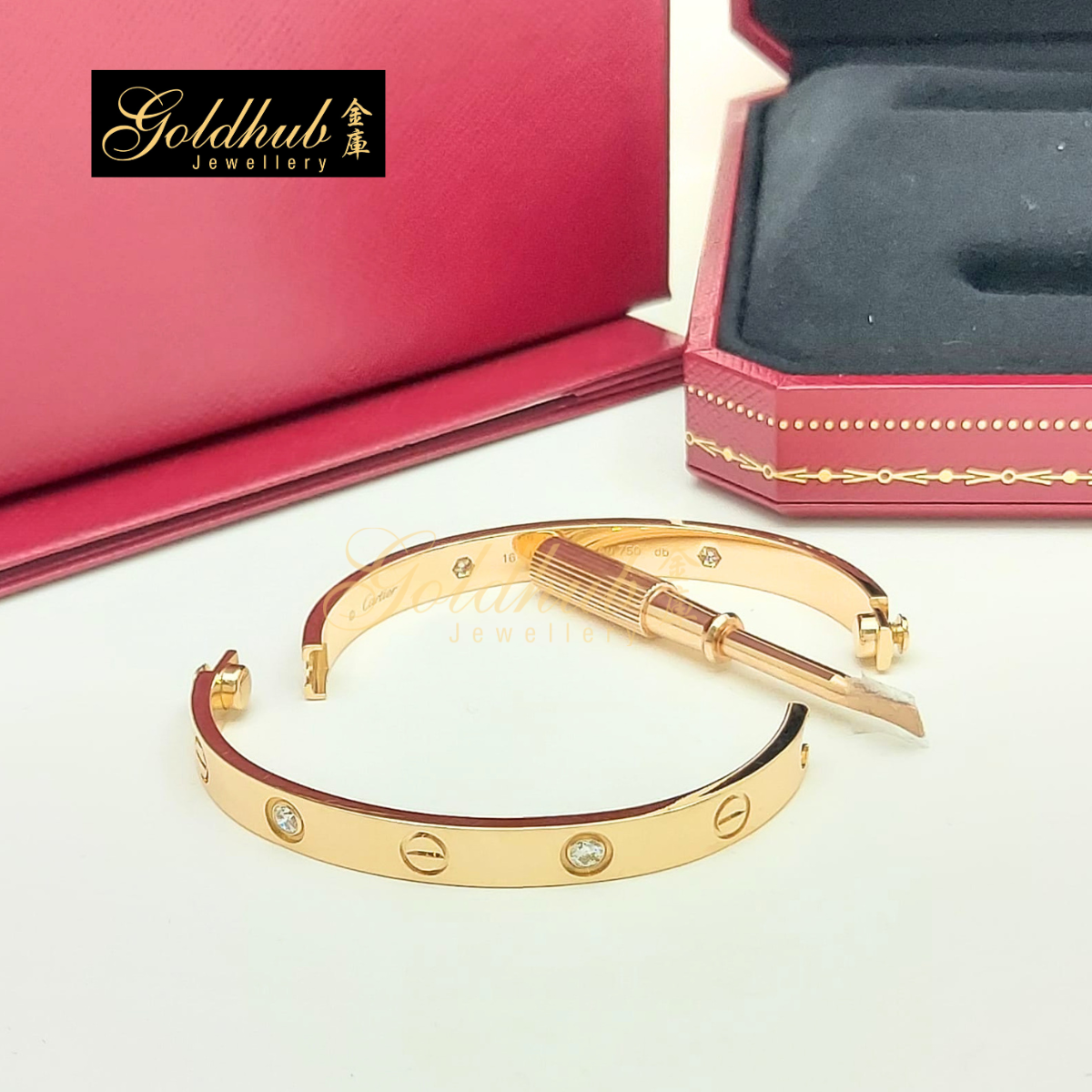 Cartier Love Bracelet, Classic Model, 4 Diamonds in Rose Gold, Size 16