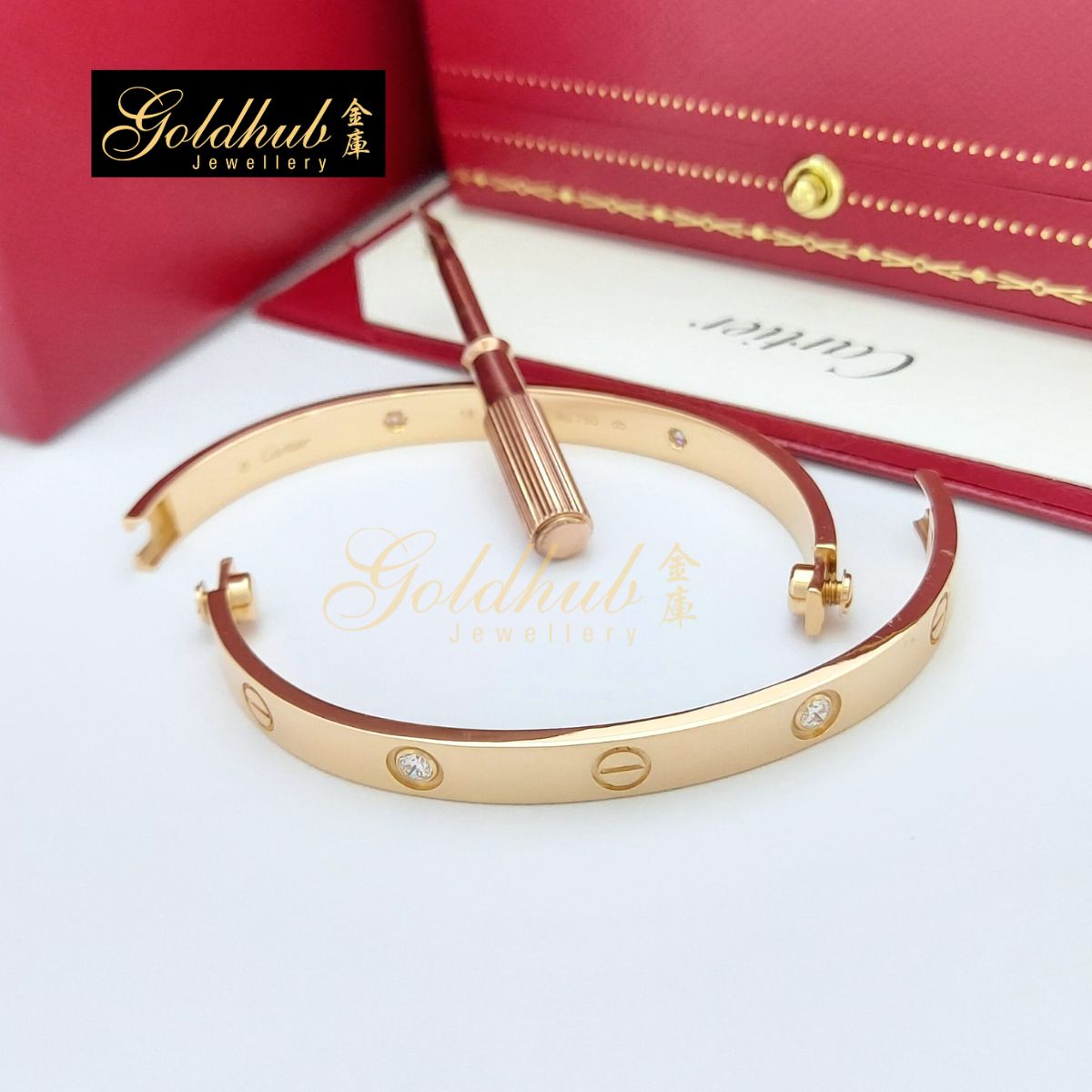 Cartier Love Bracelet, 4 Diamonds in Rose Gold, Size 18