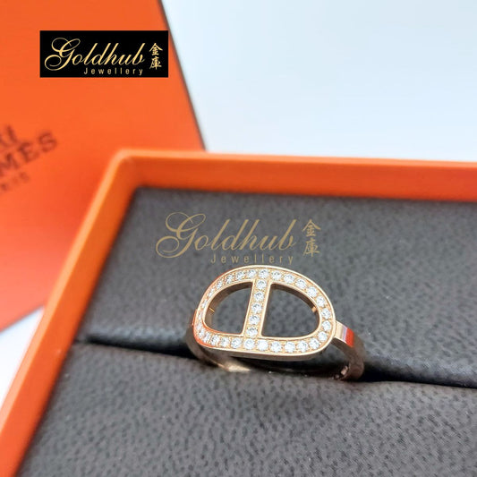 Hermes Chaîne d’Ancre Contour Ring, Medium Model, 33 Diamonds in Rose Gold, Size 54