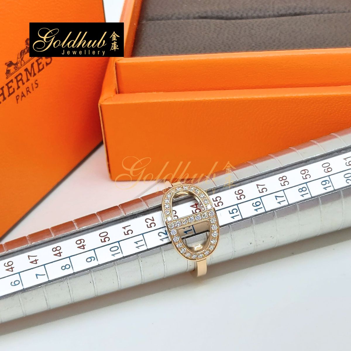 [Reserved] Hermes Chaîne d’Ancre Contour Ring, Medium Model, 33 Diamonds in Rose Gold, Size 54