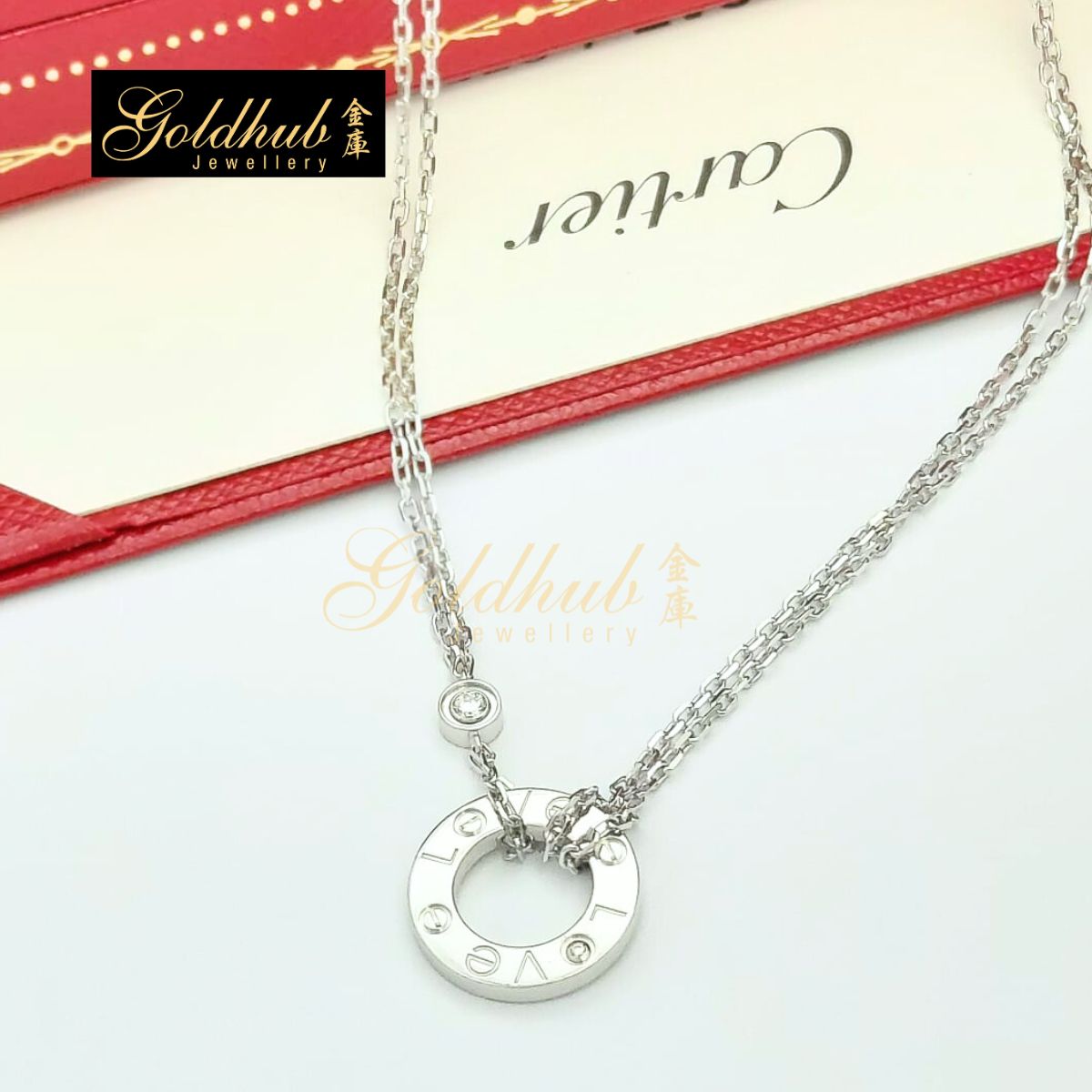 Cartier Love Necklace, 2 Diamonds in White Gold