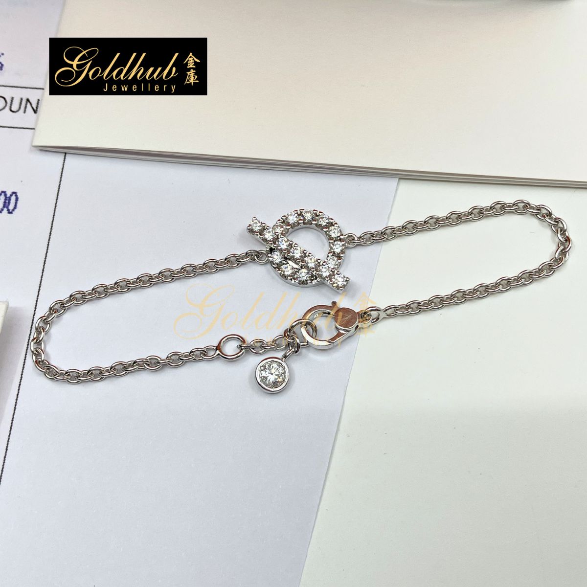 Hermes Finesse Bracelet, Diamonds in White Gold, Size XS