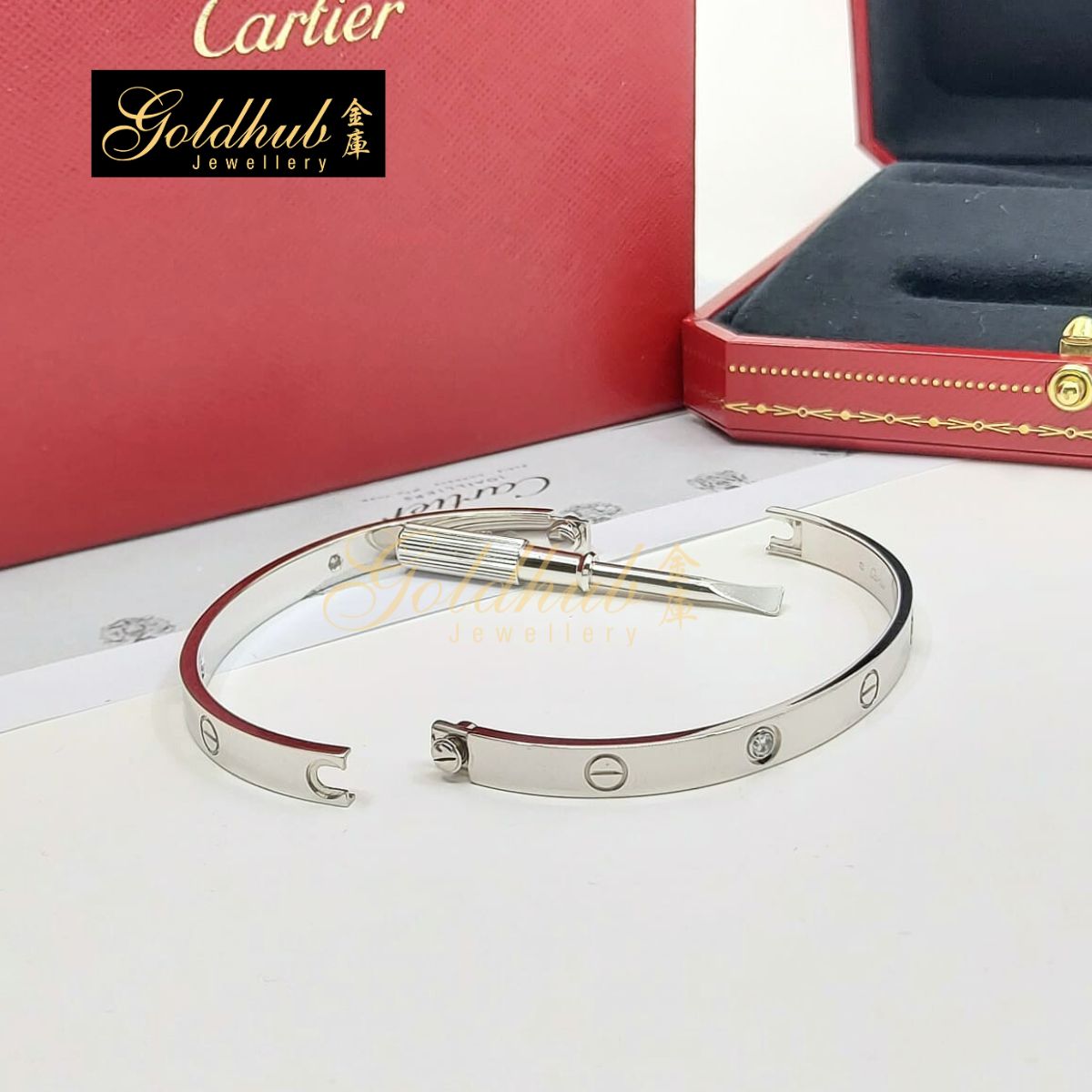 Cartier Love Bracelet, Classic Model, 4 Diamonds in White Gold, Size 20