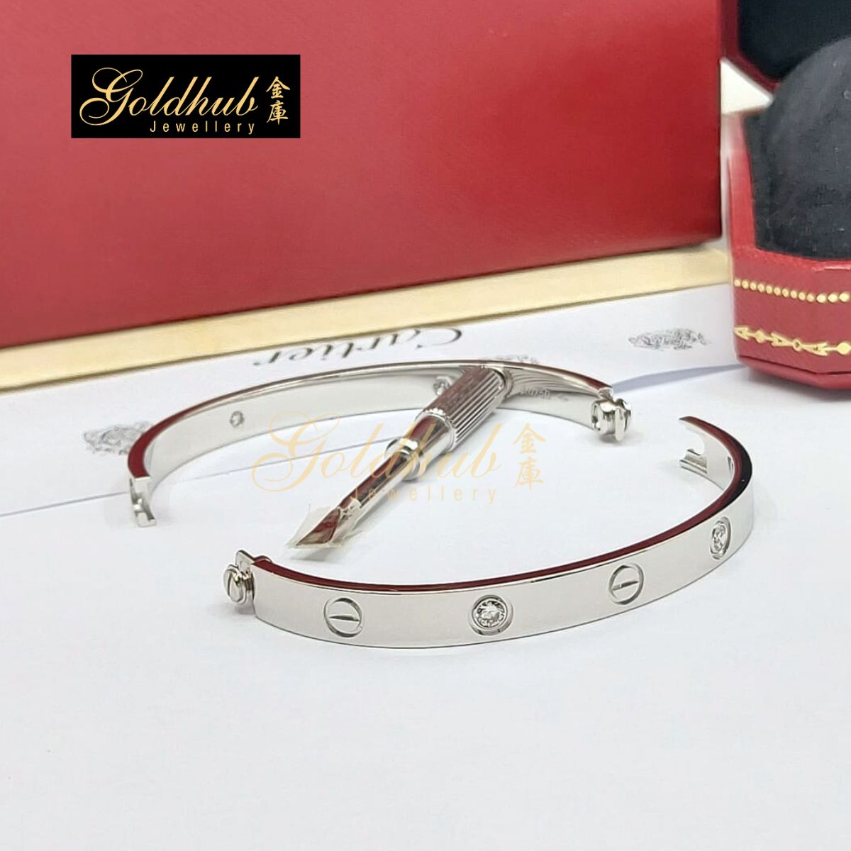 Cartier Love Bracelet, Classic Model, 4 Diamonds in White Gold, Size 17