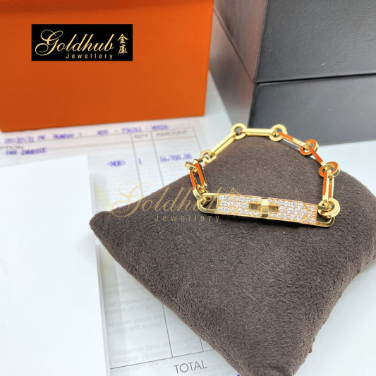 Hermes Kelly Chaine Bracelet, Diamonds in Yellow Gold, Size XS