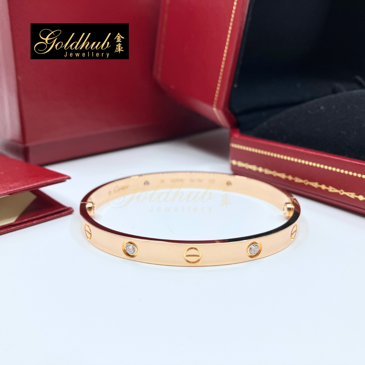[Reserved] Cartier LOVE Bracelet, Classic Model, 4 Diamonds in Rose Gold, Size 18