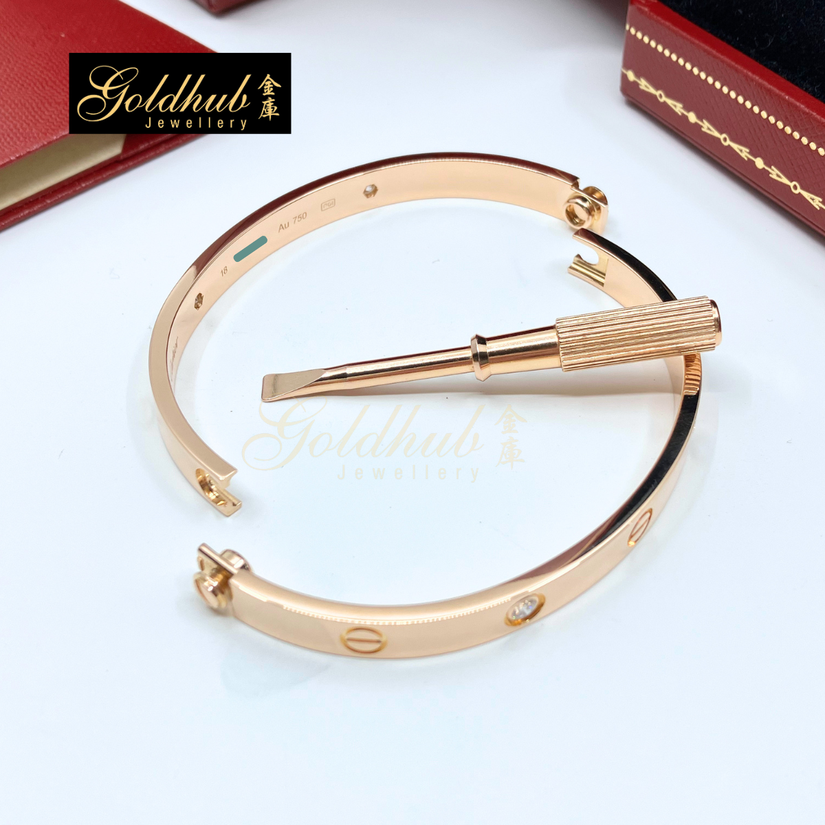 [Reserved] Cartier LOVE Bracelet, Classic Model, 4 Diamonds in Rose Gold, Size 18