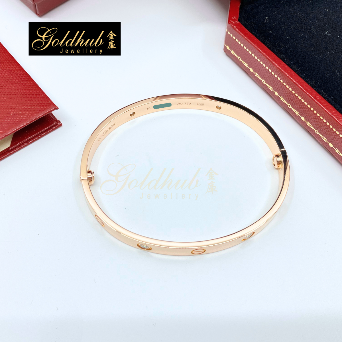 [Reserved] Cartier LOVE Bracelet, Classic Model, 4 Diamonds in Rose Gold, Size 18