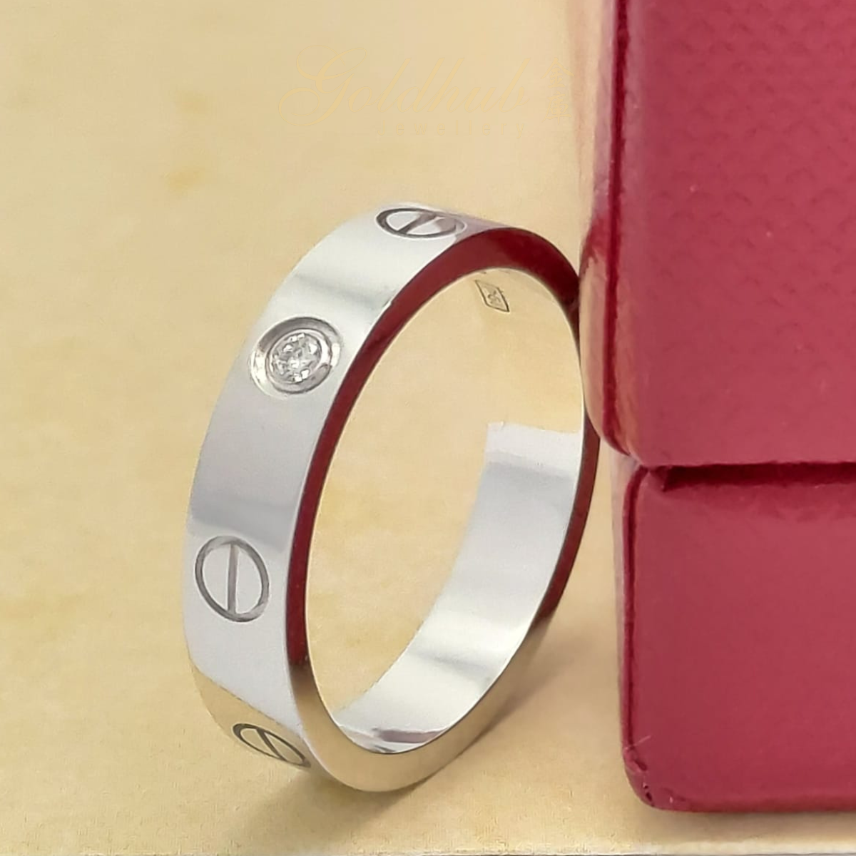 18k Pre-loved Cartier Love Wedding Band, 1 Diamond Ring in White Gold