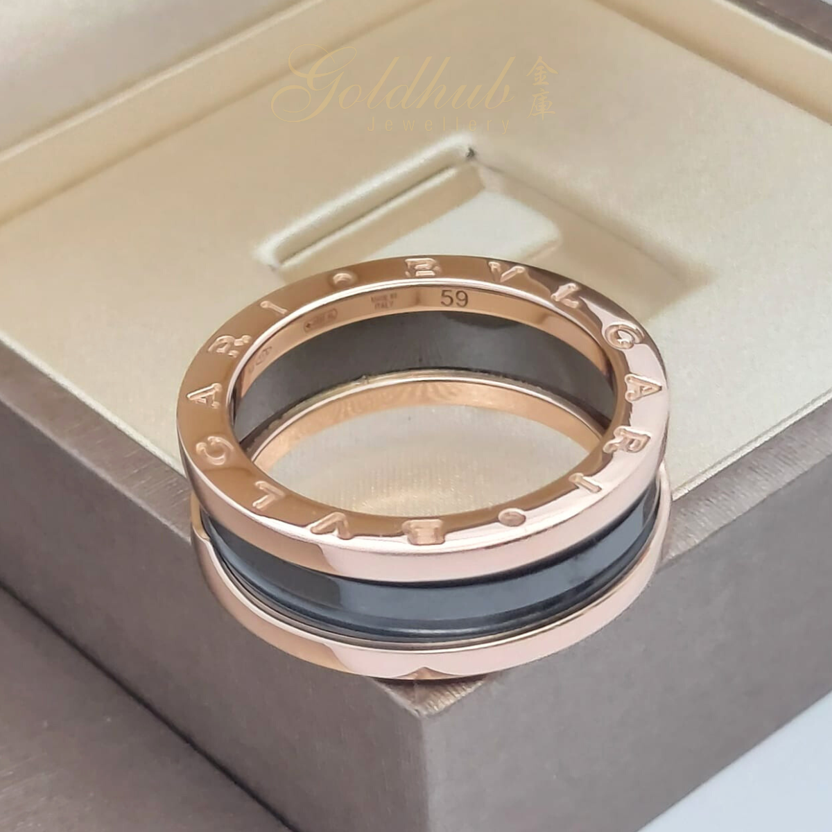 Bvlgari B.zero1 Black Ceramic 2 Band Ring in Rose Gold