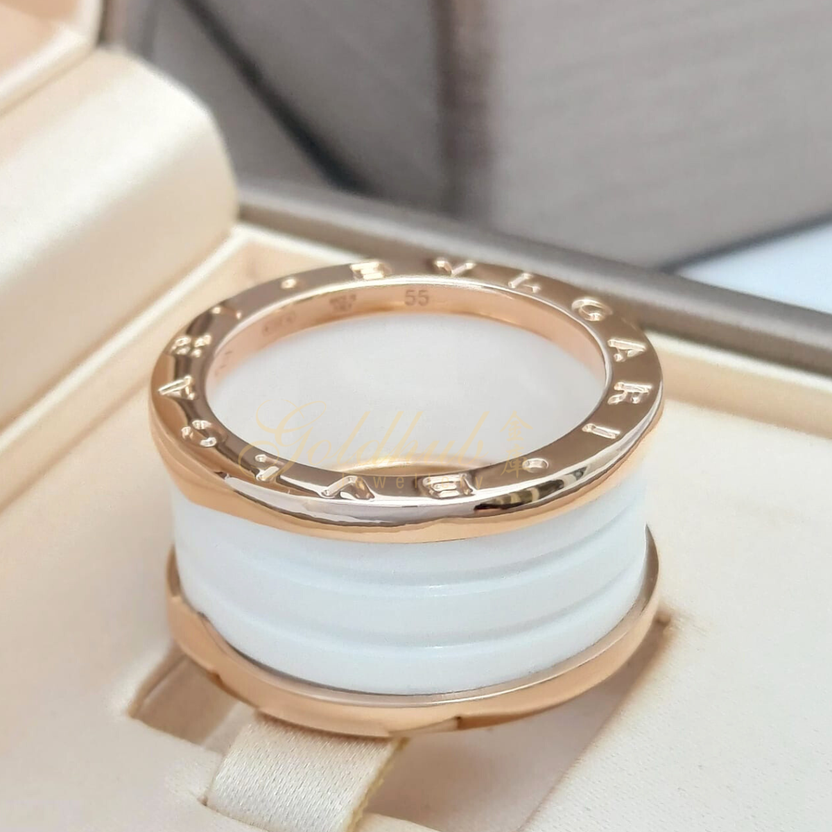 Bvlgari B.zero1 White Ceramic 4 Band Ring in Rose Gold