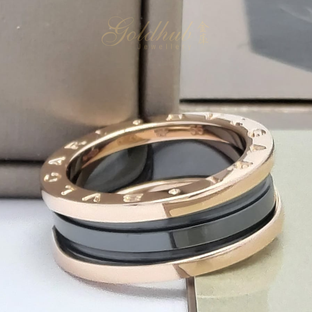 18k Pre-loved Bvlgari B.zero1 Black Ceramic 2 Band Ring in Rose Gold