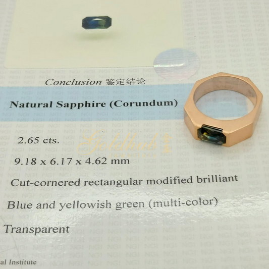 2.65ct Blue Yellowish Green Sapphire Ring in Rose Gold