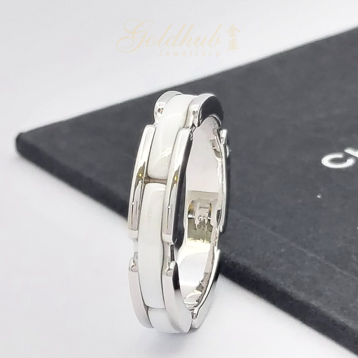 Chanel White Ceramic Ultra Small Version Ring in White Gold, Size 53