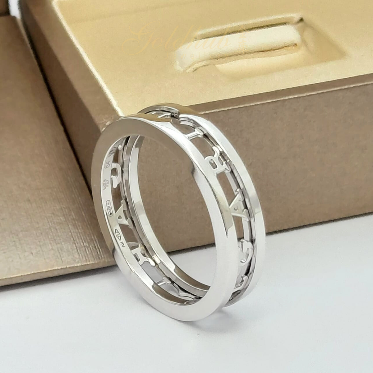 Bvlgari B.zero1 1 Band Ring with Openwork Logo Spiral in White Gold, Size 64