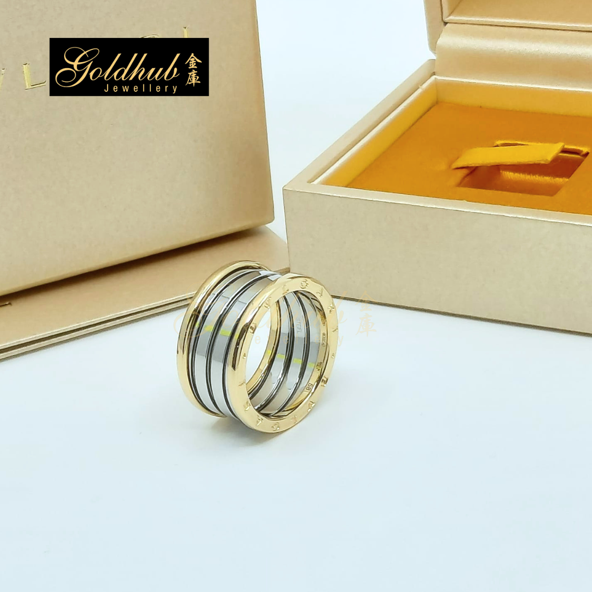 Bulgari B.zero1 Gold & Steel 4 Band Ring in Yellow Gold and Stainless Steel, Size 58