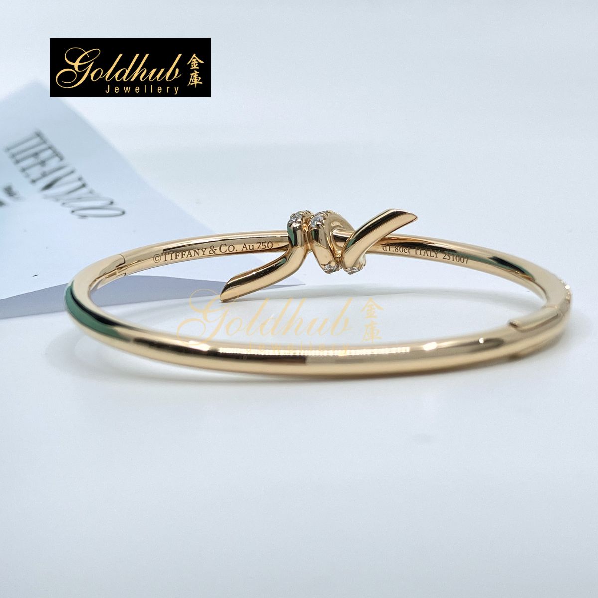 Tiffany Knot Bangle with Pave Diamonds in Rose Gold, Size Small