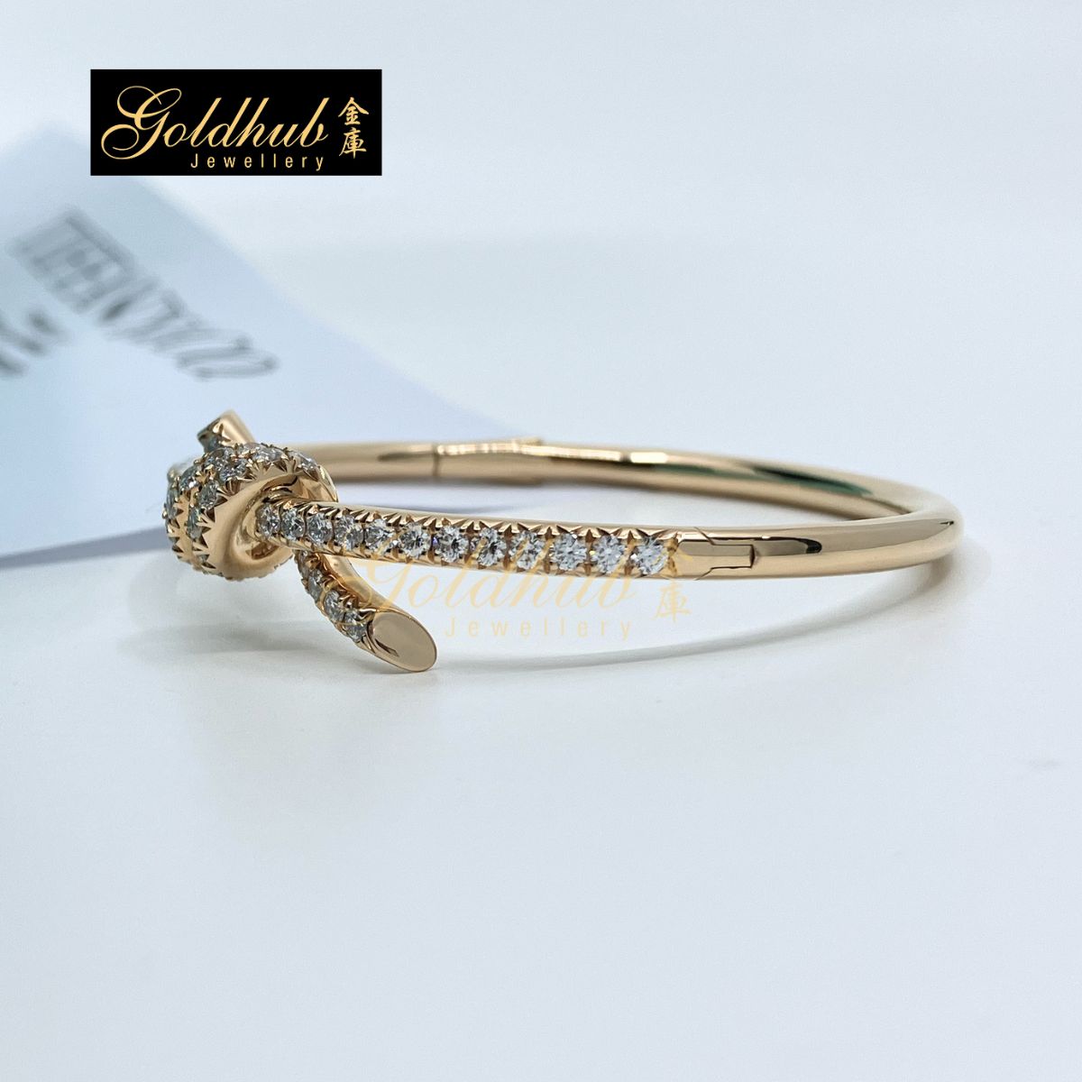 Tiffany Knot Bangle with Pave Diamonds in Rose Gold, Size Small