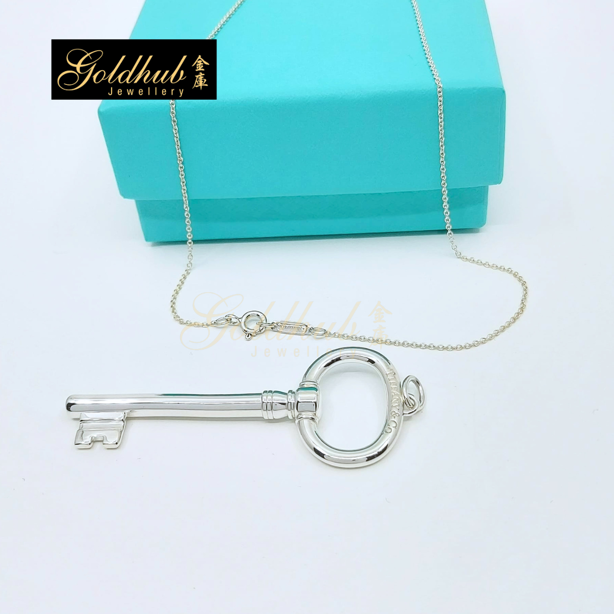Tiffany & Co Vintage Large Oval Key Pendant and Chain in Silver