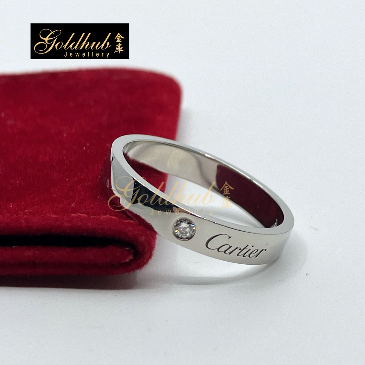 Cartier C de Cartier Wedding Ring, 4mm, 1 Diamond in Platinum Size 61 DR00866